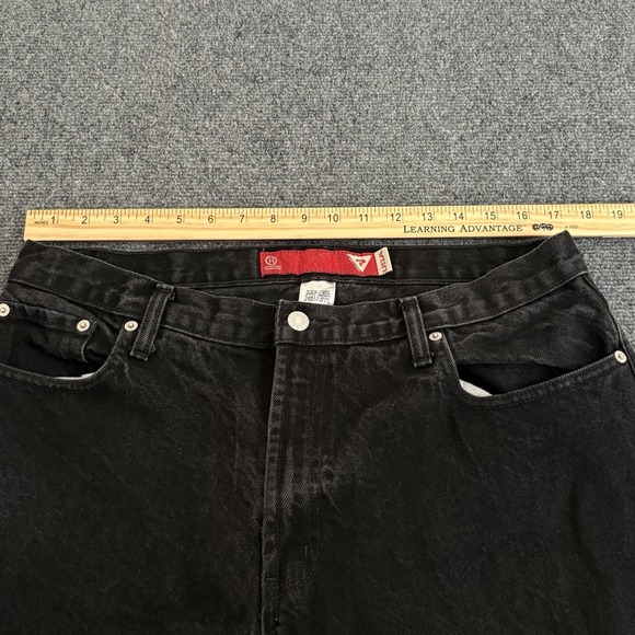 Vintage Y2K Guess Jeans Mens Black Straight Leg Denim 34x34 Distressed Grunge - Picture 8 of 12